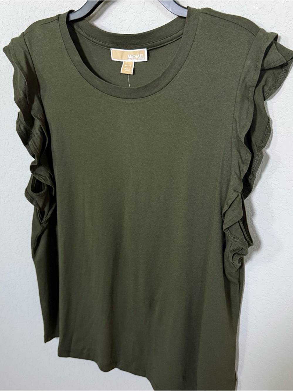 MICHAEL Michael Kors Dark Green Ruffle Cap Sleeve Tee